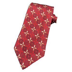 ERMENEGILDO ZEGNA Men's Tie 100% Silk Red Silver ITALY Luxury Geometric GUC
